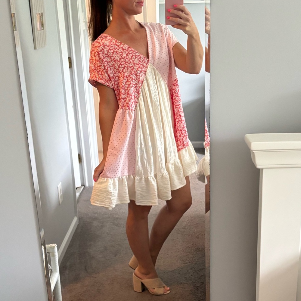 Pink and Cream Patchwork Dress